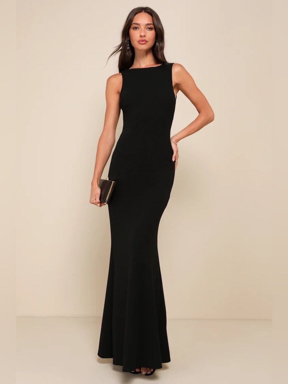 Lulus Love In Your Eyes Black Knotted Mermaid Maxi Dress Size L NWT Evening Gown